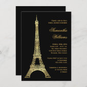 Pariser Eiffelturm Black & Gold Brautparty Einladung (Vorne/Hinten)