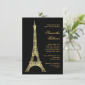 Pariser Eiffelturm Black & Gold Brautparty Einladung (Stehend Vorderseite)