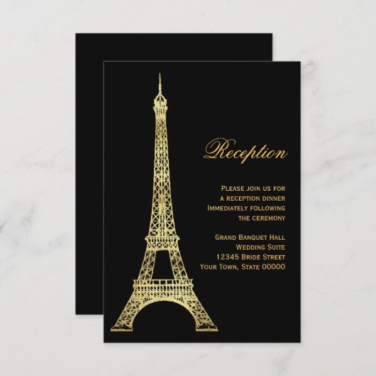 Pariser Eiffelturm Black & Gold Empfang Card Begleitkarte (Vorne/Hinten)