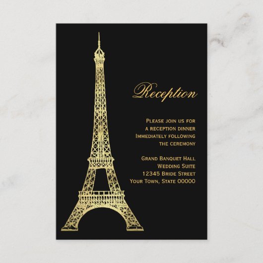 Pariser Eiffelturm Black & Gold Empfang Card Begleitkarte (Vorderseite)