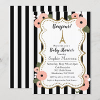 Pariser Eiffelturm Floral Babydusche Einladung
