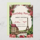 Pariser Eiffelturm Geburtstagsparty Einladung (Vorne/Hinten)