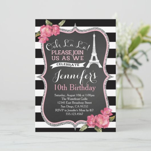 Pariser Eiffelturm Geburtstagsparty Einladung (Stehend Vorderseite)