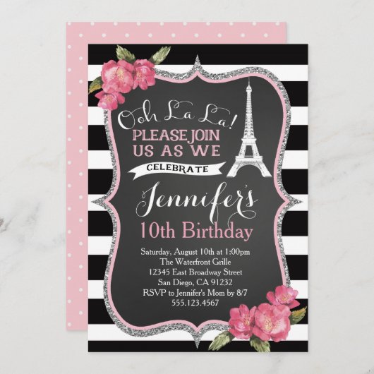 Pariser Eiffelturm Geburtstagsparty Einladung (Vorne/Hinten)