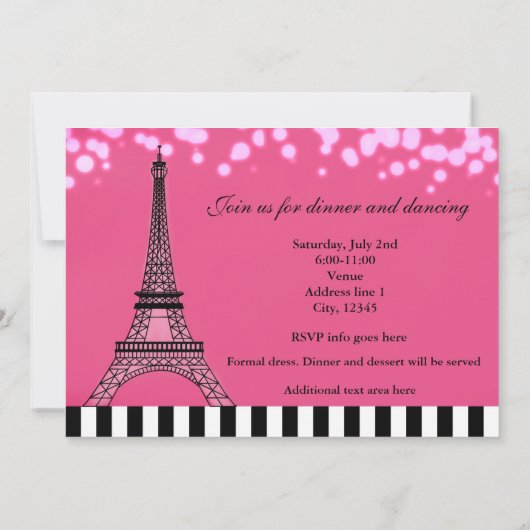Pariser Eiffelturm - Glitzern Einladung (Rückseite)