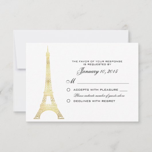 Pariser Eiffelturm Gold Wedding RSVP Custom Karte (Vorderseite)