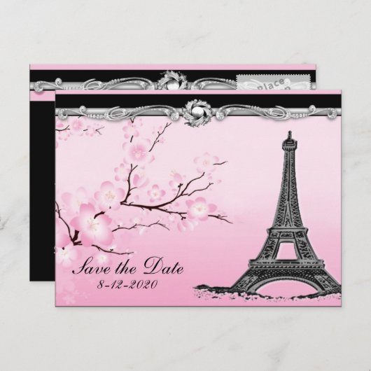 Pariser Eiffelturm Hochzeit rettet die Datumskarte Ankündigungspostkarte (Vorne/Hinten)