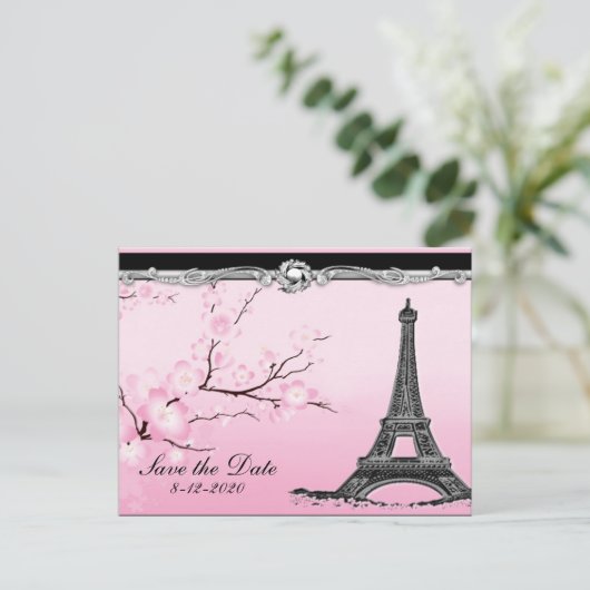 Pariser Eiffelturm Hochzeit rettet die Datumskarte Ankündigungspostkarte (Stehend Vorderseite)