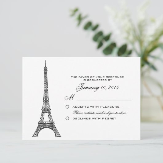 Pariser Eiffelturm Hochzeit RSVP Custom (Stehend Vorderseite)