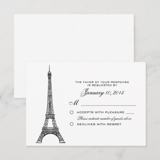 Pariser Eiffelturm Hochzeit RSVP Custom Karte (Vorne/Hinten)