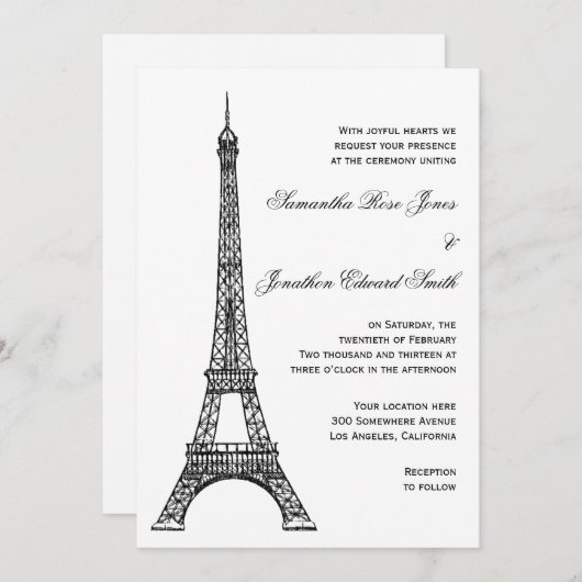 Pariser Eiffelturm-Hochzeits-Einladung Einladung (Vorne/Hinten)