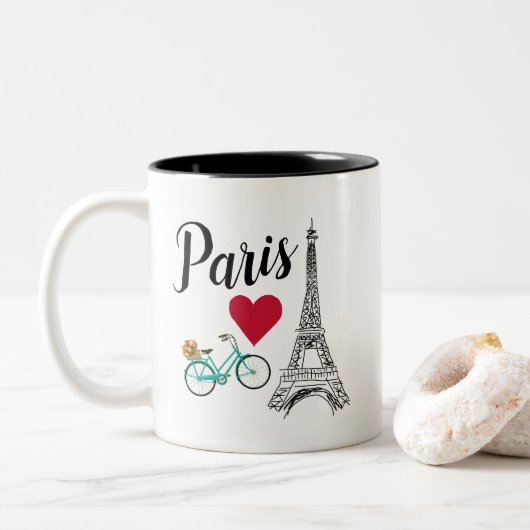 Pariser Eiffelturm - Liebe Zweifarbige Tasse (Mit Donut)