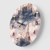 Pariser Eiffelturm Rosa Blau Floral Große Wanduhr (Winkel)
