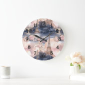 Pariser Eiffelturm Rosa Blau Floral Große Wanduhr (Zuhause)