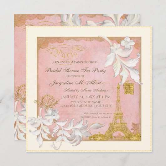 Pariser Eiffelturm Rosa Rodelbahn mit Aussicht Einladung (Vorne/Hinten)