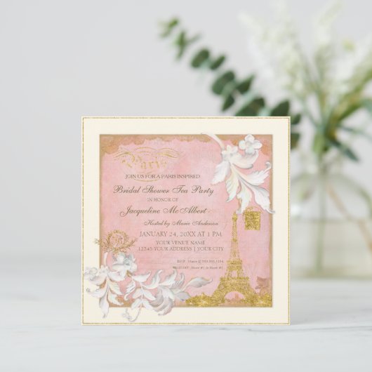 Pariser Eiffelturm Rosa Rodelbahn mit Aussicht Einladung (Stehend Vorderseite)