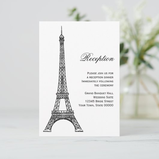 Pariser Eiffelturm Schwarz/Weiß-Empfang-Karte Einladung (Stehend Vorderseite)