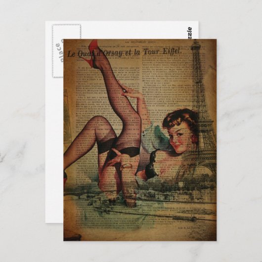 Pariser Eiffelturm Unterkunft Retro Postkarte (Vorne/Hinten)