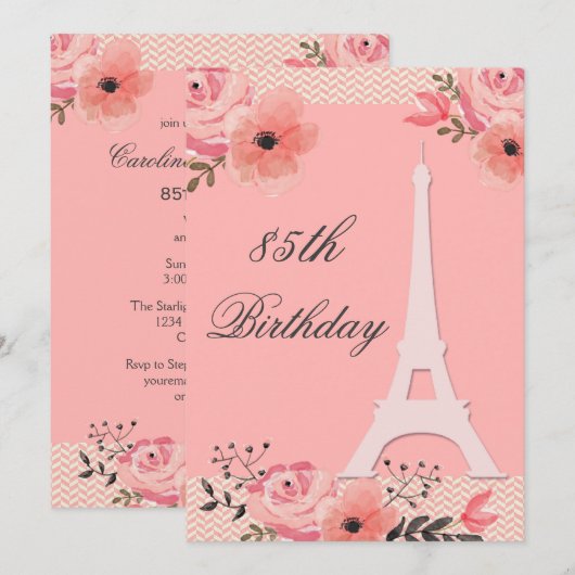 Pariser Eiffelturm vom 85. Geburtstag Einladung (Vorne/Hinten)