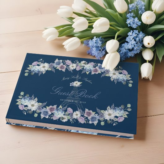 Pariser Eiffelturm Wasserfarbenflorale Hochzeit Gästebuch