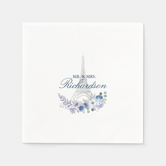 Pariser Eiffelturm Wasserfarbenflorale Hochzeit Serviette (Vorderseite)