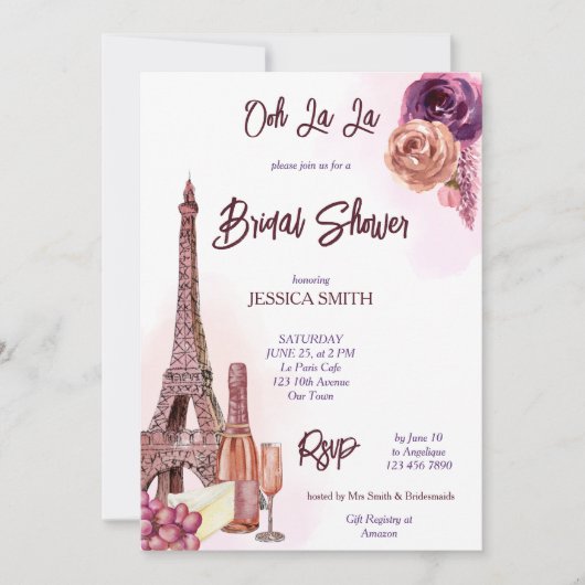 Pariser Eiffelturm Weintrauben Pflaume Brautparty Einladung (Vorderseite)
