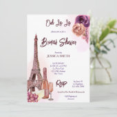 Pariser Eiffelturm Weintrauben Pflaume Brautparty Einladung (Stehend Vorderseite)