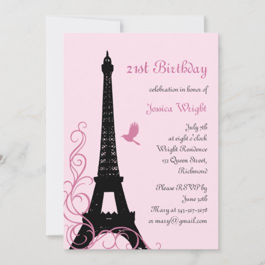Pariser Einladung zum 21. Geburtstag (Rosa) (Vorderseite)