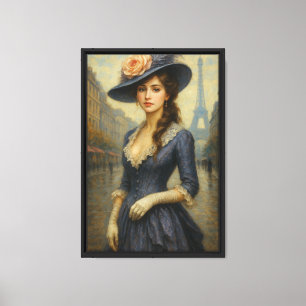 Pariser Elegante an der blauen Leinwand