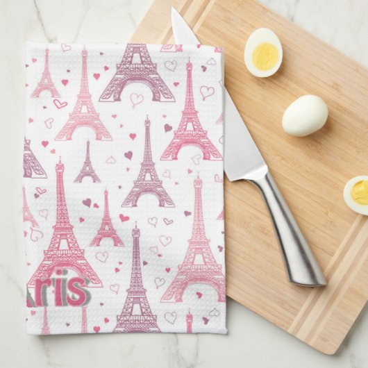 Pariser Eleganz: Paris Eiffelturm Rosa Geschirrtuch (Viertel Falte)
