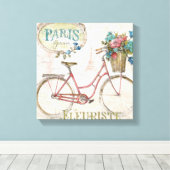 Pariser Fahrrad mit Blume vor Leinwanddruck (Insitu (Holzboden))