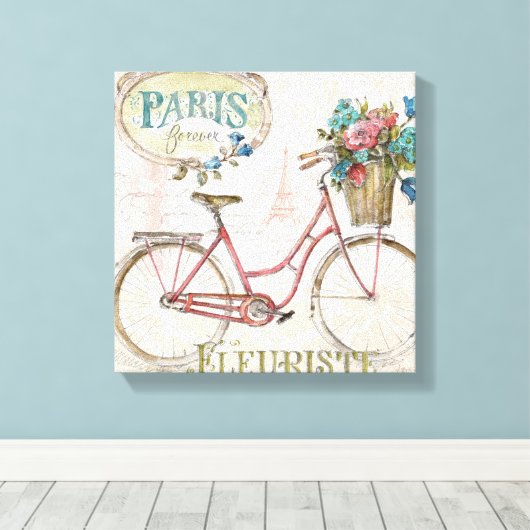 Pariser Fahrrad mit Blume vor Leinwanddruck (Insitu (Holzboden))