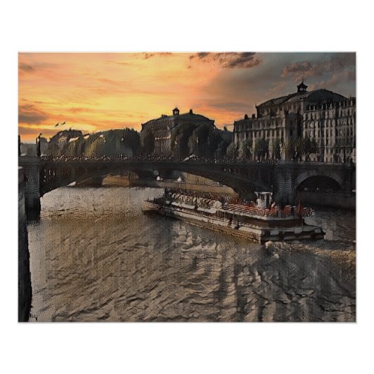 Pariser Fluss-Wandkunst Stadtansicht Sonnenunterga Poster (Vorderseite)