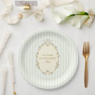 Pariser Französische Patisserie Vintage Party Grün Pappteller