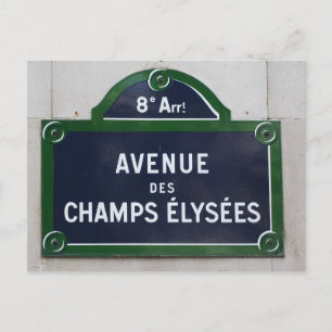 Pariser französische Straßenschild Champs Elysees Postkarte