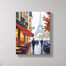 Pariser Französisches Café Eiffelturm Aquarell