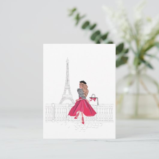 Pariser Frau am Eiffelturm Postkarte (Stehend Vorderseite)