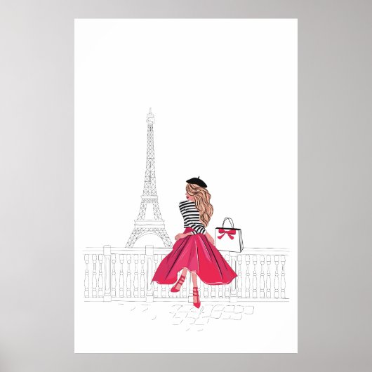 Pariser Frau vor dem Eiffelturm, Paris Poster (Vorne)
