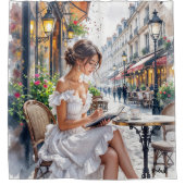 Pariser Frauen Elegante: Pariser Café Street Duschvorhang (Vorderseite)