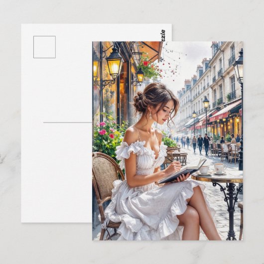 Pariser Frauen Elegante: Pariser Café Street Postkarte (Vorne/Hinten)