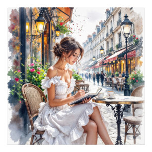 Pariser Frauen Eleganz: Pariser Café-Straßen-Vibes Fotodruck