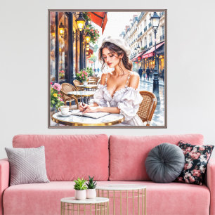 Pariser Frauen Eleganz: Pariser Café-Straßen-Vibes Leinwanddruck