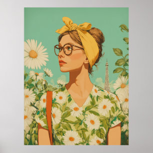Pariser Frühling Mädchen mit Gänseblümchen Poster