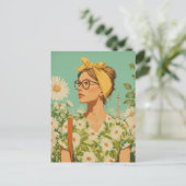 Pariser Frühling Mädchen mit Gänseblümchen Postkarte (Stehend Vorderseite)