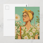 Pariser Frühling Mädchen mit Gänseblümchen Postkarte (Vorne/Hinten)
