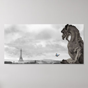 Pariser Gargoyle mit blauem Schmetterling, Poster