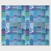 Pariser Gebäude Blaue Kunst Geschenkpapier (Flach)