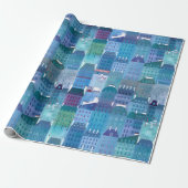 Pariser Gebäude Blaue Kunst Geschenkpapier (Ungerollt)
