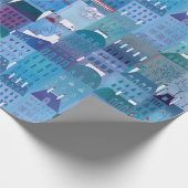 Pariser Gebäude Blaue Kunst Geschenkpapier (Ecke)