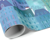 Pariser Gebäude Blaue Kunst Geschenkpapier (Rolleneckpunkt)
